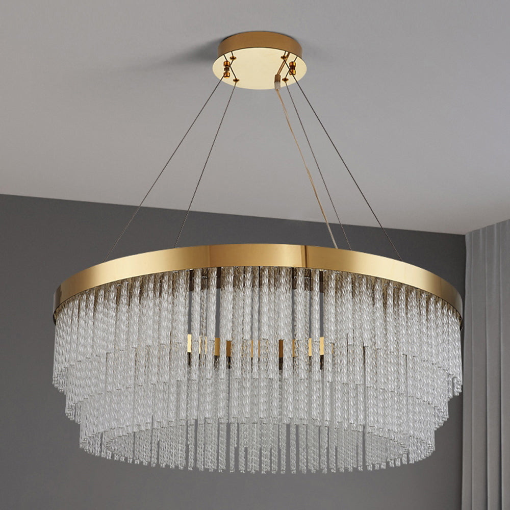 Kristy Modern Spiral Crystal Ring /Rectangle Chandelier, Gold