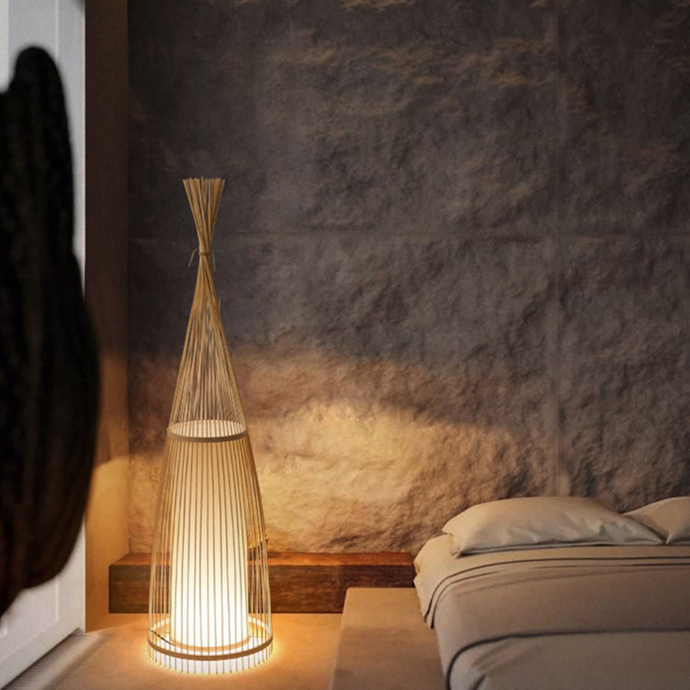 Ozawa Rustikale Flaschen-Stehlampe, Rattan/Stoff, Schlafzimmer
