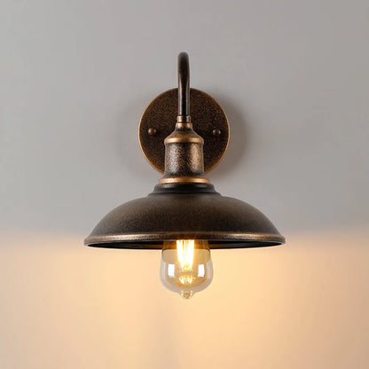 Ray Rustic Bowl Shaped Metal Wall Lamp, Antique Brass