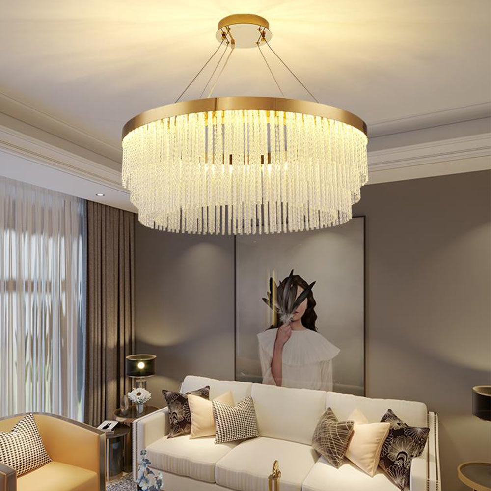 Kristy Modern Spiral Crystal Ring /Rectangle Chandelier, Gold