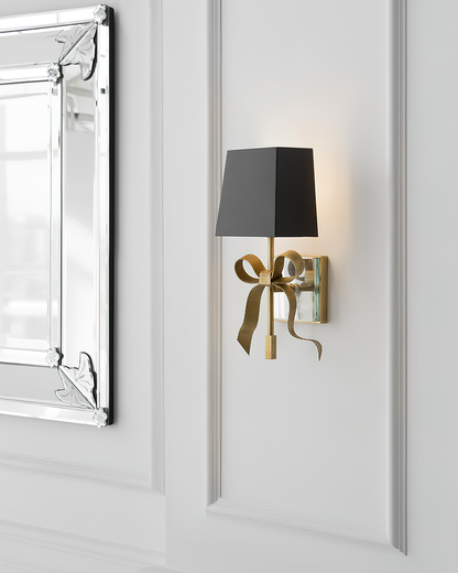 Ribelle Black Shade Wall Sconce with Gold Bow Accent