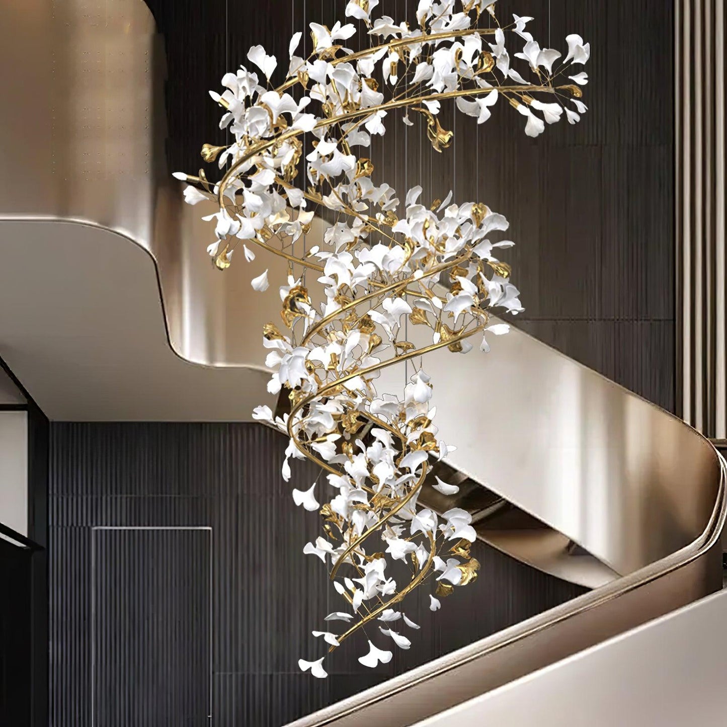 Olivia Modern Gold Staircase Chandelier, Metal & Ceramic