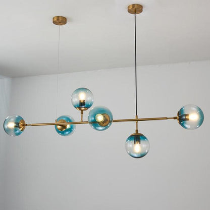 Valentina Industriel Longue Linéaire En Métal Suspendu Bulle Multi Ampoule En Verre Transparent Chambre Suspension Laiton/Noir