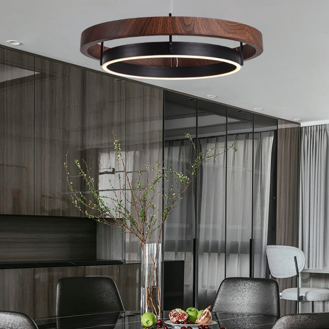 Acorn Ring Wood Chandelier