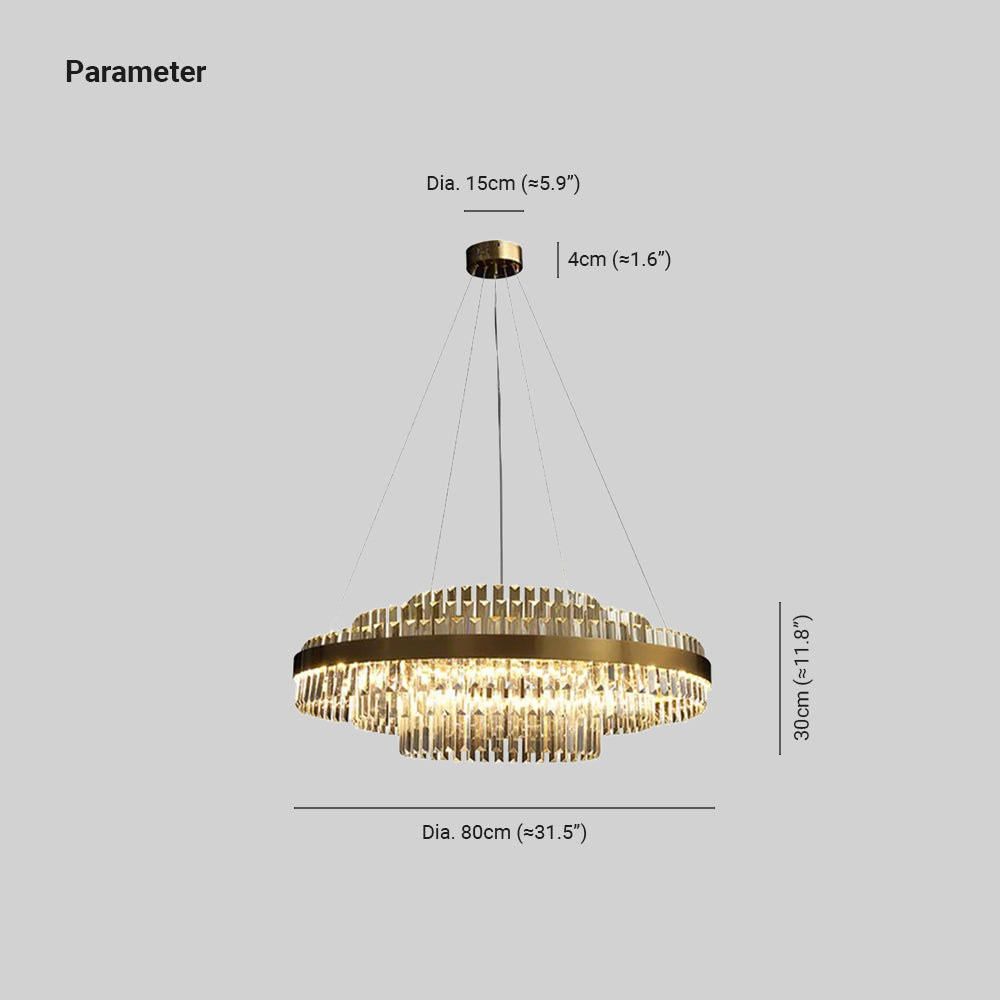 Kristy Moderner mehrstufiger Kristall-LED-Kronleuchter im Wohnzimmer aus Messing