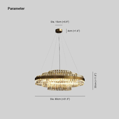 Kristy Moderner mehrstufiger Kristall-LED-Kronleuchter im Wohnzimmer aus Messing