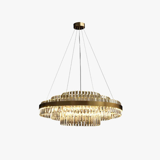 Kristy Moderner mehrstufiger Kristall-LED-Kronleuchter im Wohnzimmer aus Messing
