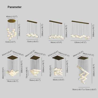 Avi Modern LED Hanging Multi Alabaster Box Adjustable Geometric Kitchen Pendant Lighting, White, 8 Styles