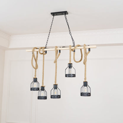 Quoro Hemp Rope Industrial Grenade Chandelier