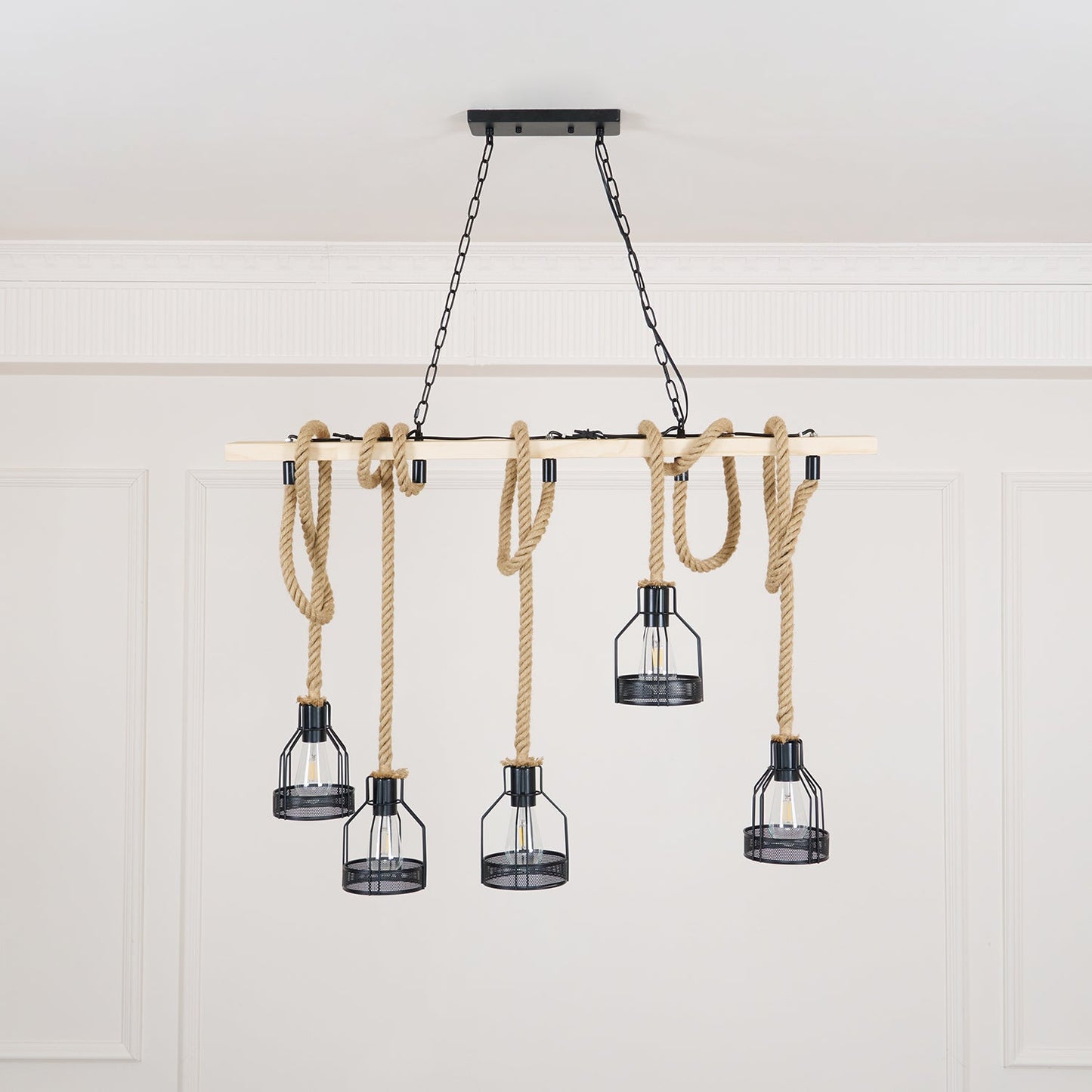 Quoro Hemp Rope Industrial Grenade Chandelier