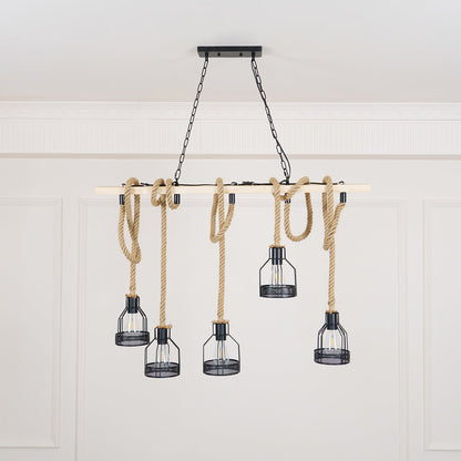 Quoro Hemp Rope Industrial Grenade Chandelier