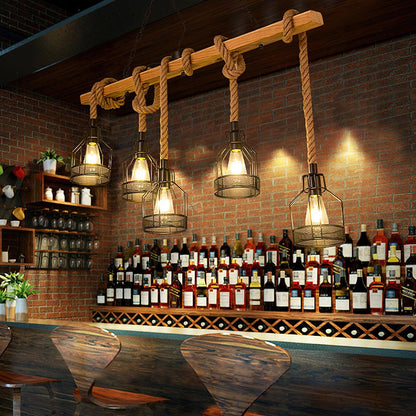 Quoro Hemp Rope Industrial Grenade Chandelier
