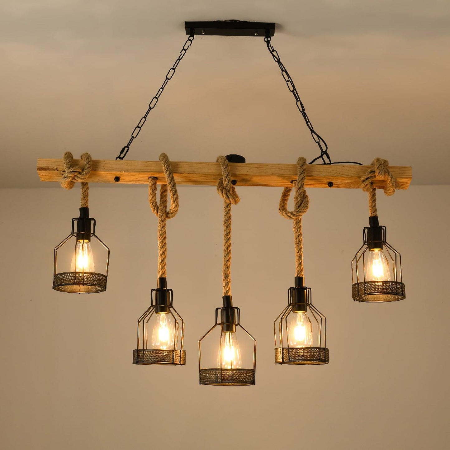 Quoro Hemp Rope Industrial Grenade Chandelier