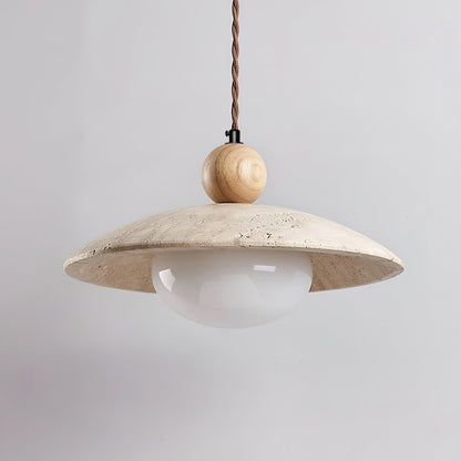 Travaro Travertine Pendant Light with Wooden Accent