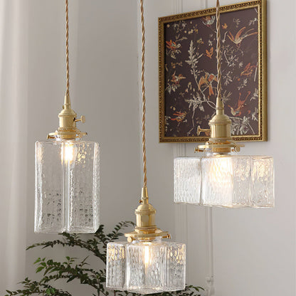 Ovely Vintage Glass Brass Hammered Pendant Light