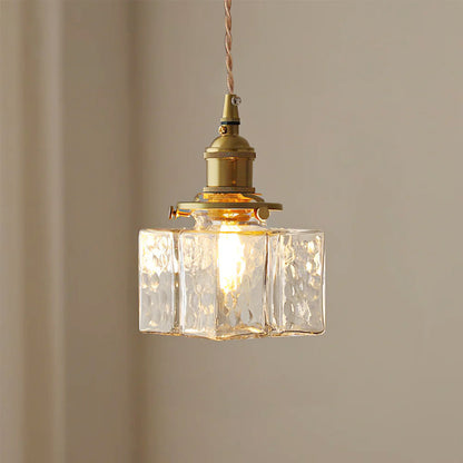 Ovely Vintage Glass Brass Hammered Pendant Light