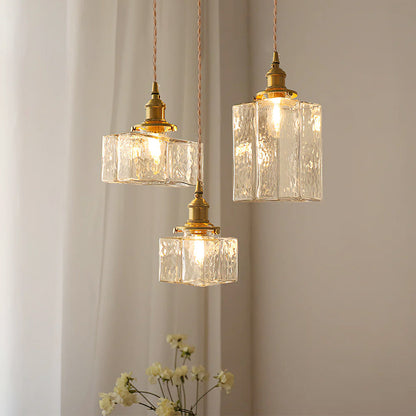 Ovely Vintage Glass Brass Hammered Pendant Light