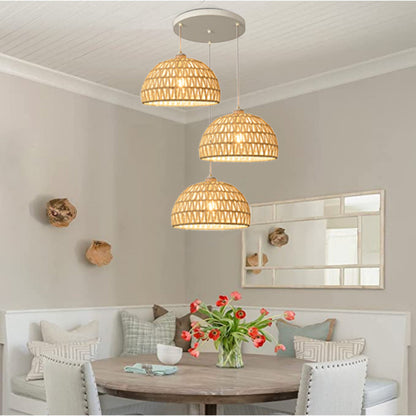 Ritta Boho Retro LED Pendelleuchte Holz Rattan Schlafzimmer/Restaurant