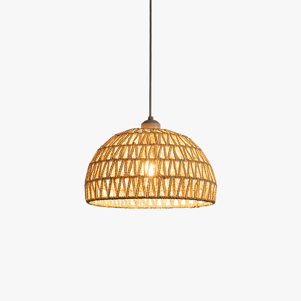 Ritta Boho Retro LED Pendelleuchte Holz Rattan Schlafzimmer/Restaurant