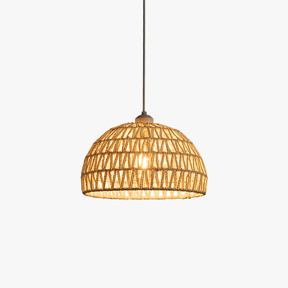 Ritta Boho Retro LED Pendelleuchte Holz Rattan Schlafzimmer/Restaurant