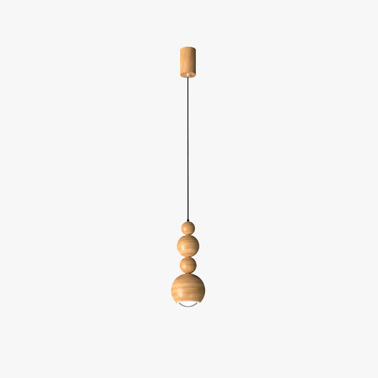 Muto Vintage LED-Pendelleuchte, Kugelleuchte, weißes Metall, Holz, Schlafzimmer
