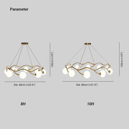 Valentina Modern Designe Wave Metal/Glass Pendant Light, White/Gold