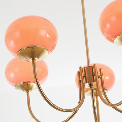 Valentina Retro Art Deco Globe Chandelier, White/Pink/Beige