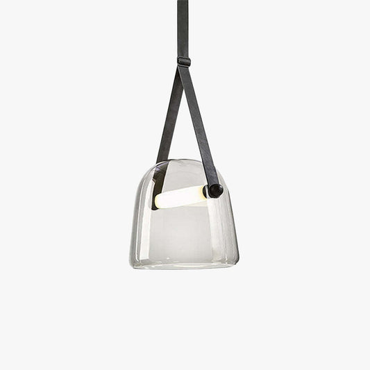 Valentina Moderne Scandinavische hanglamp van leer/glas, grijs/wit