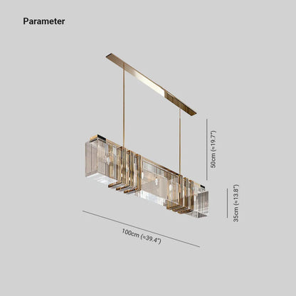 Kristy Metal Chandelier Pendant Light, Luxury Rectangular, Gold