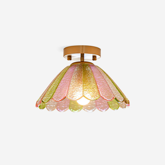 Ceiling Light Colorful Petal Glass Shade Gold Canopy Vintage Flush Mount
