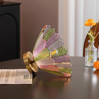 Deckenleuchte mit buntem Blütenblatt-Glasschirm, goldenem Baldachin, Vintage-Unterputzmontage