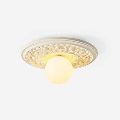 Ivorelle Vintage Carved Ceiling Light with Globe Shade