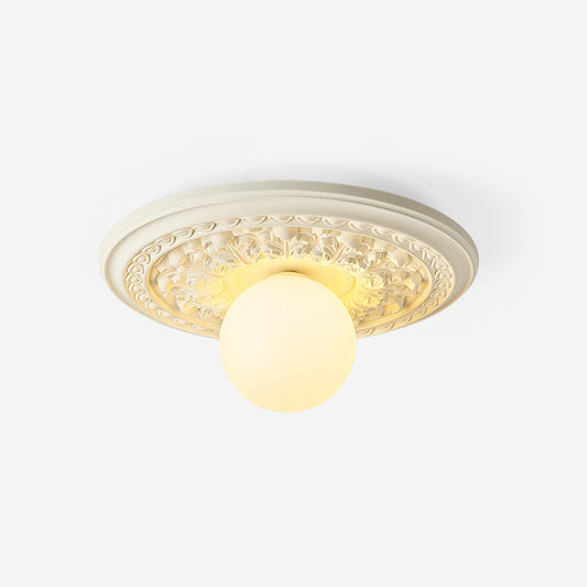 Ivorelle Vintage Carved Ceiling Light with Globe Shade