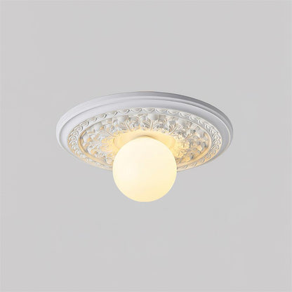 Ivorelle Vintage Carved Ceiling Light with Globe Shade