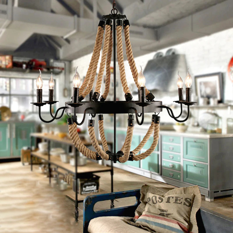 Epoch Industriële LED Hanglamp Metaal/Touw Zwart Woonkamer/Bar