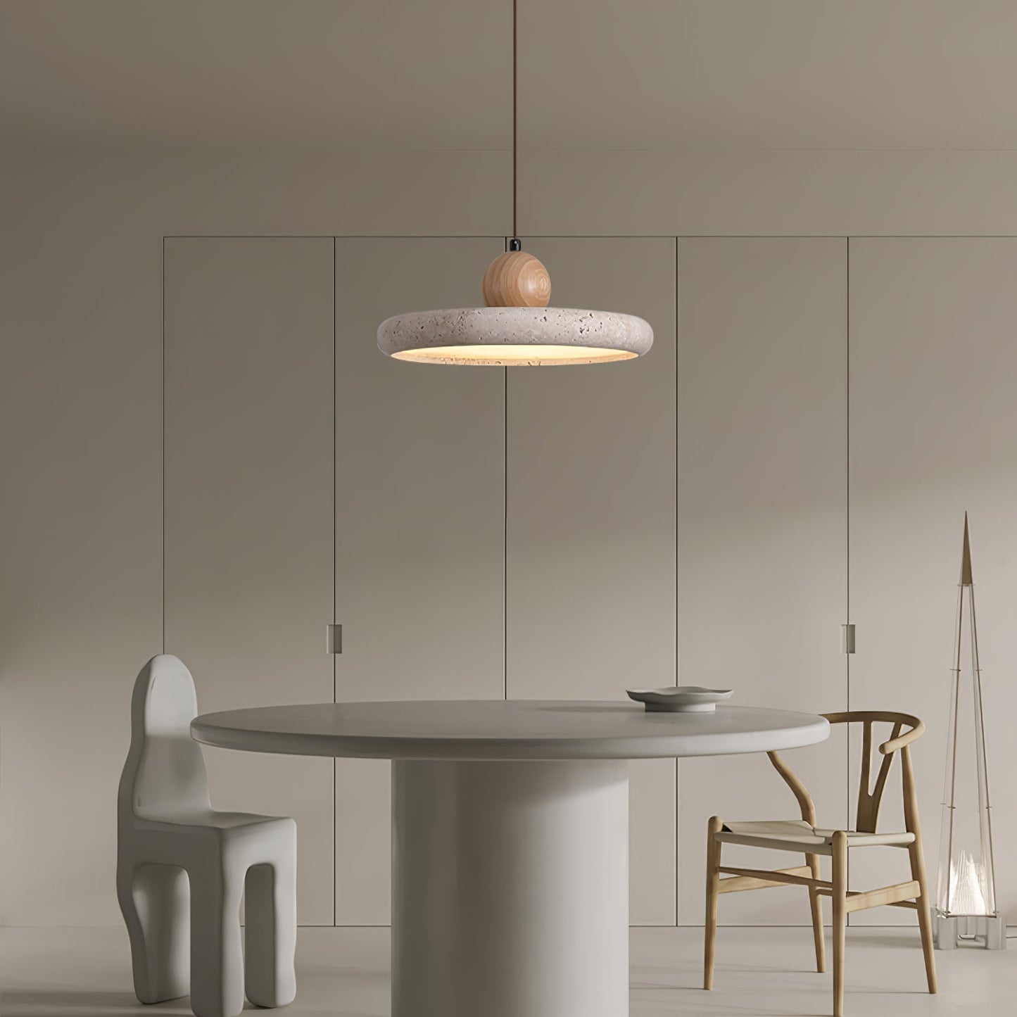 Opalyn Travertine & Wood Pendant Light