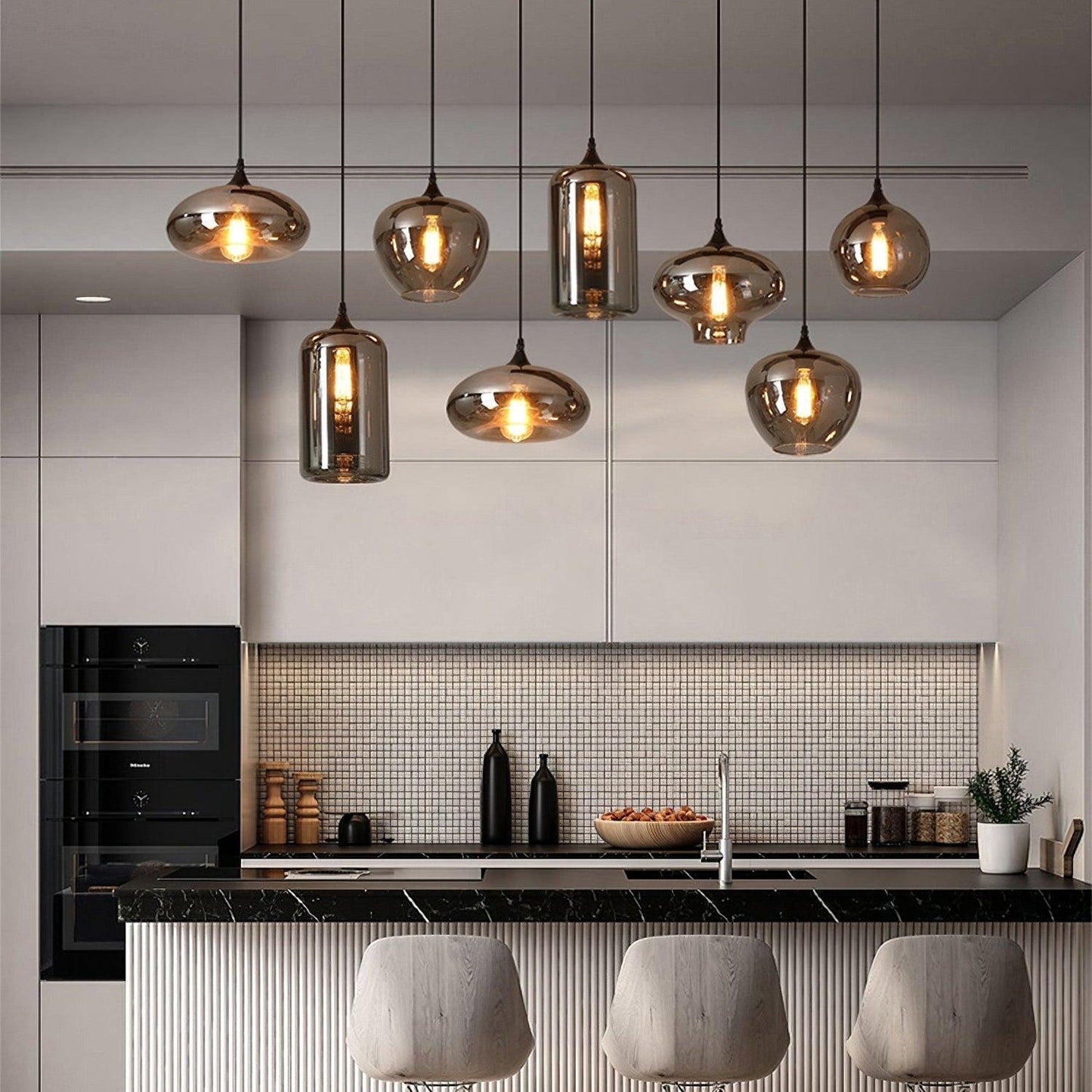 June Suspension minimaliste en verre fumé gris