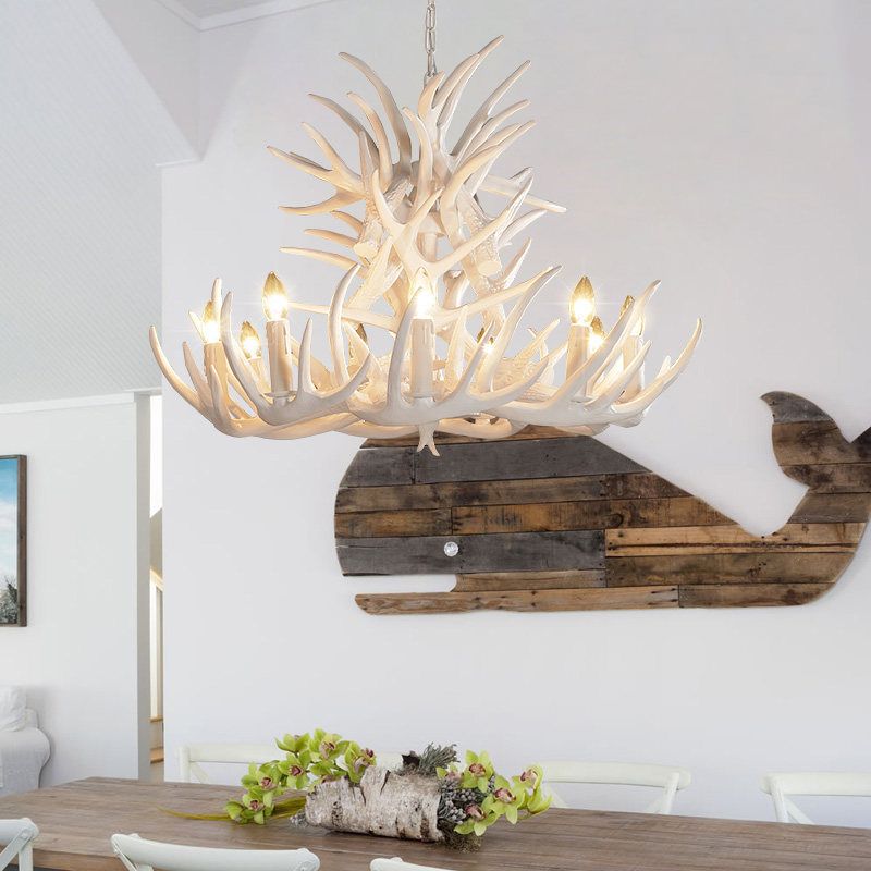 Silva Rustic Antler Metal/Resin Chandelier White Dining Room
