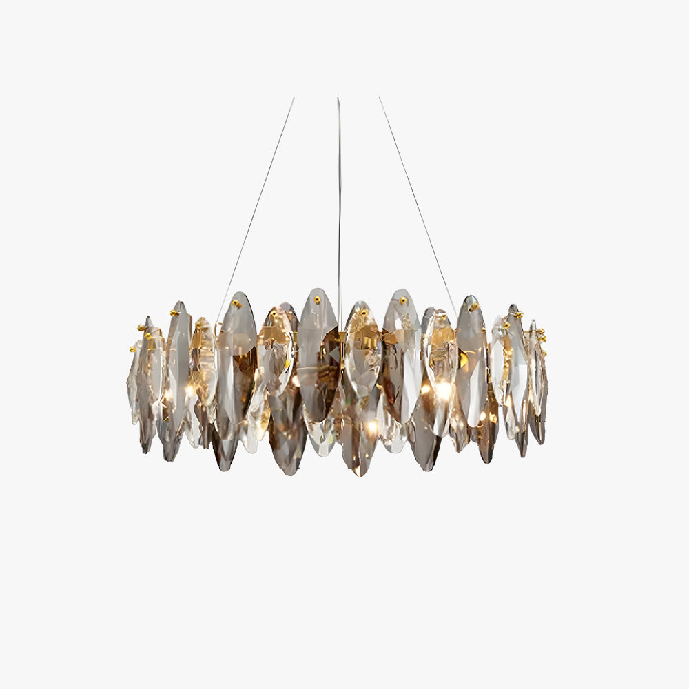 Kristy Kristall-Kronleuchter, LED, elliptisch, Glas/Metall, goldfarben, für Wohnzimmer