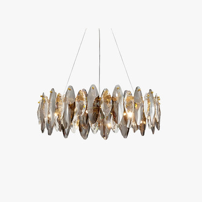 Kristy Kristall-Kronleuchter, LED, elliptisch, Glas/Metall, goldfarben, für Wohnzimmer