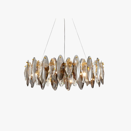 Kristy Kristall-Kronleuchter, LED, elliptisch, Glas/Metall, goldfarben, für Wohnzimmer