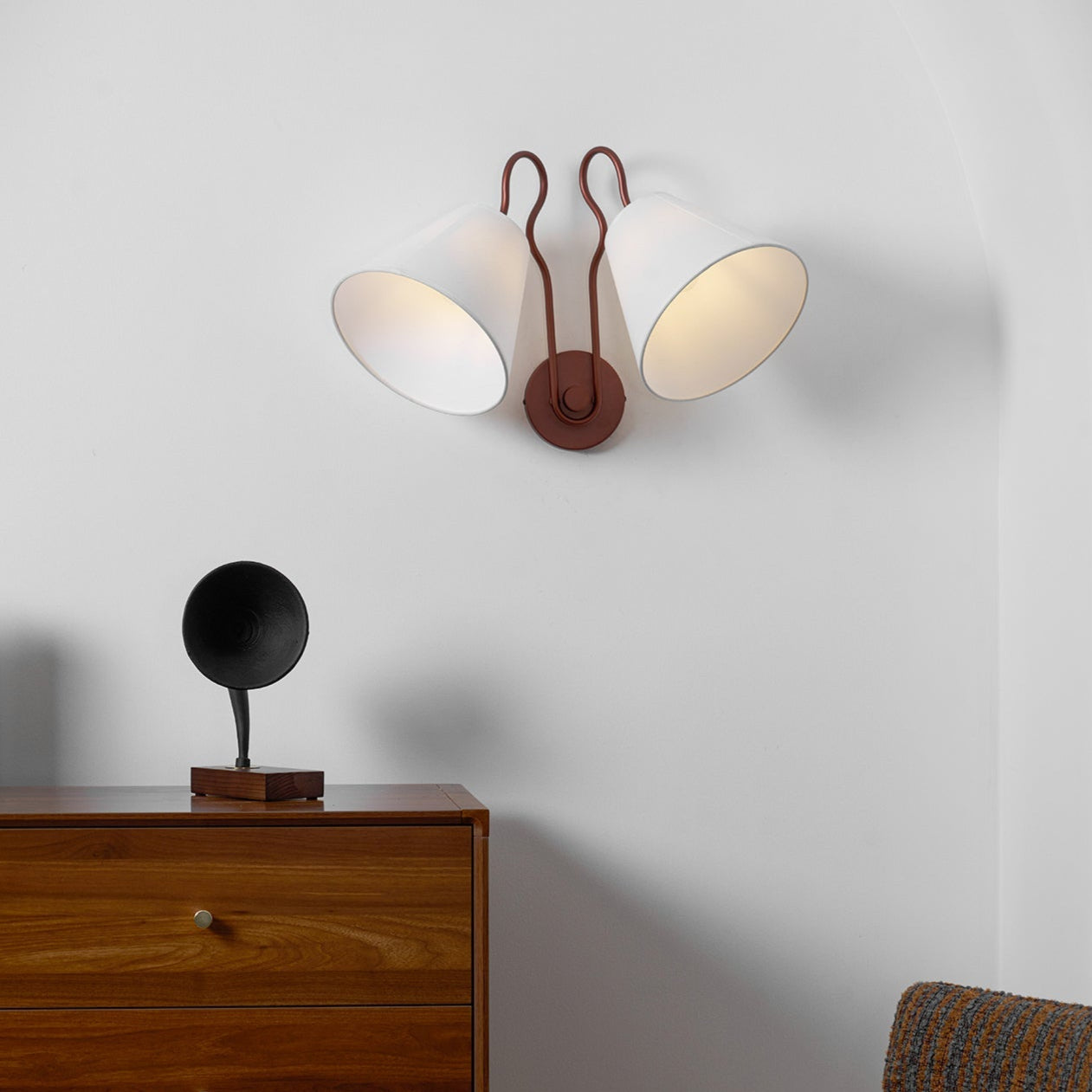 Walter Wall Lamp Double White Cone Shades Fabric