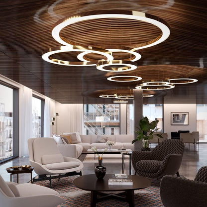 Arisha Modern LED Metal Large Multi Ring Adjustable Living/Dining Room Pendant Light, Gold