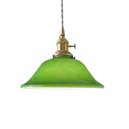 Valentina Rustic Vintage LED Pendant Light Green Copper Glass Dining Room