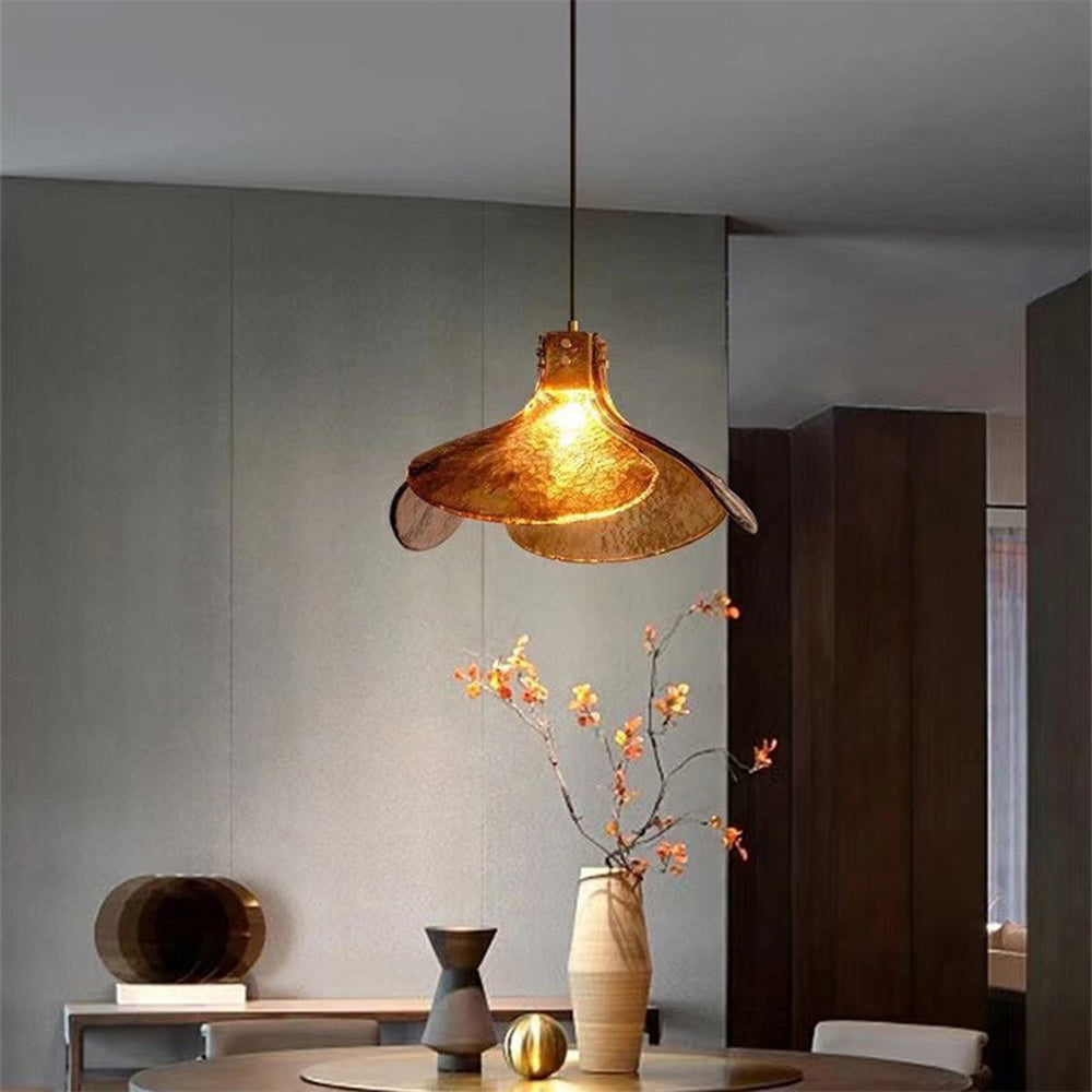 Lampe à suspension rétro en verre faite à la main Arisha, fleur à quatre feuilles