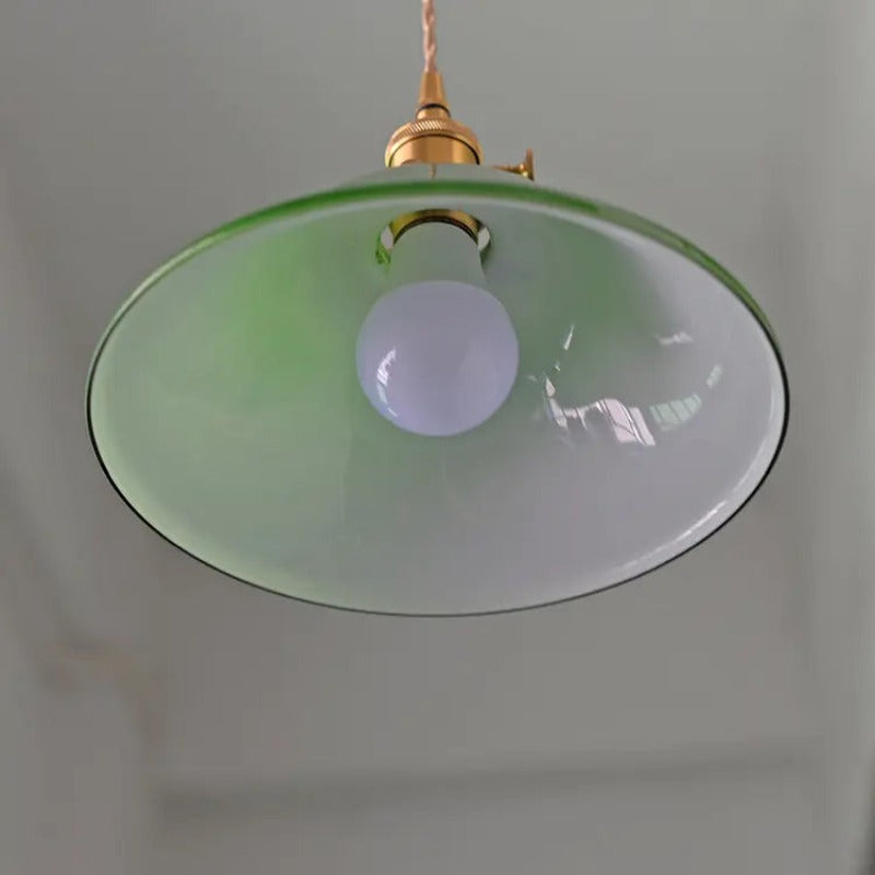 Valentina Rustic Vintage LED Pendant Light Green Copper Glass Dining Room