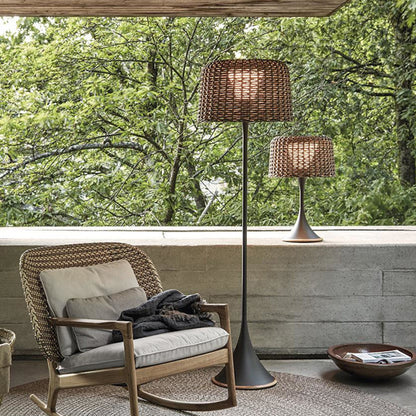Ritta Waterproof Outdoor Floor Lamp, Rattan，Balcony/Terrace
