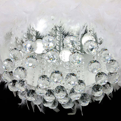 O'Moore Modern Luxury Round Chandelier, Feather/Crystal, White