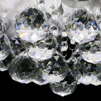 O'Moore Modern Luxury Round Chandelier, Feather/Crystal, White