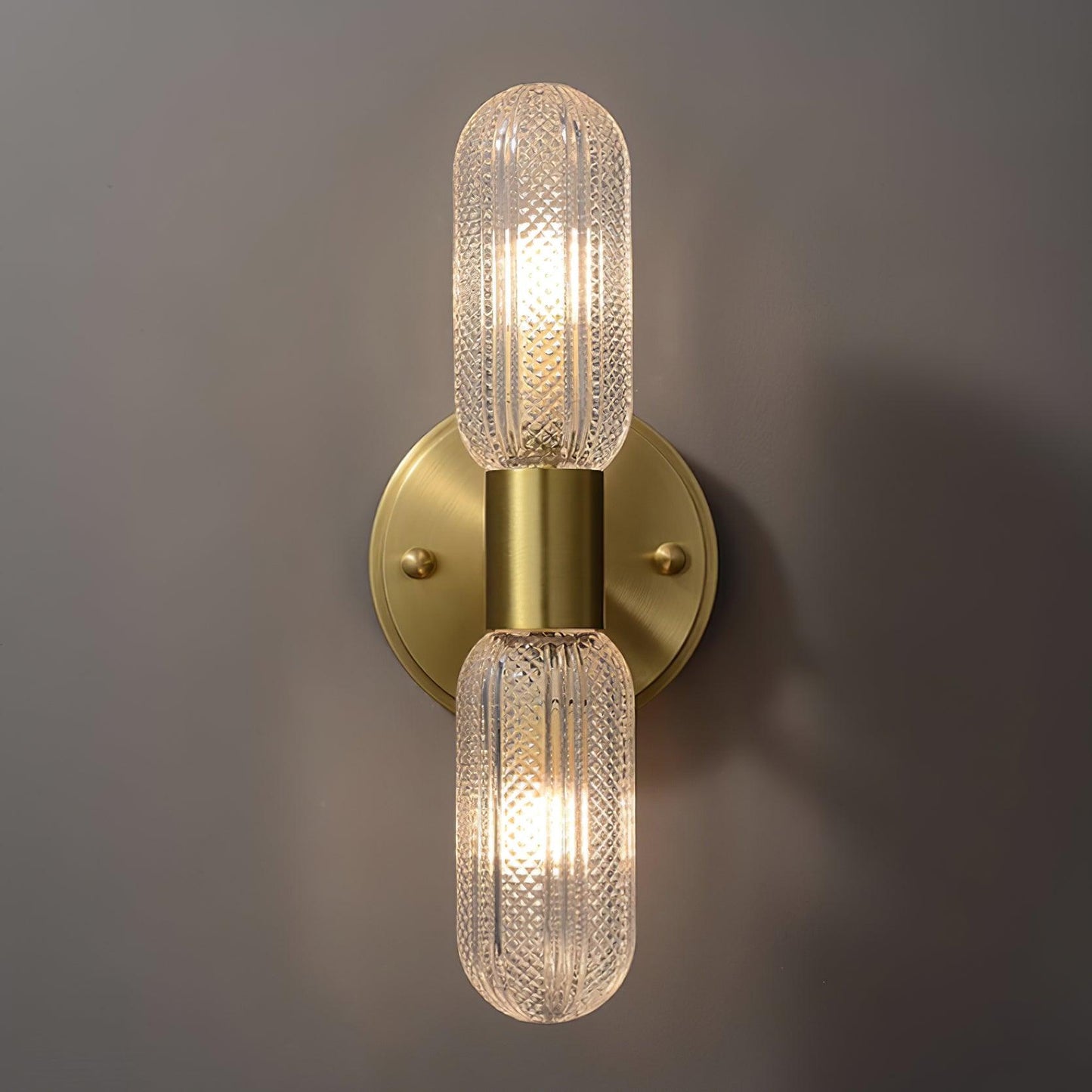 Evania Brass and Textured Glass Double Light Wall Sconce